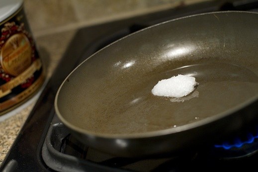 Photo of coconut oil in frying pan